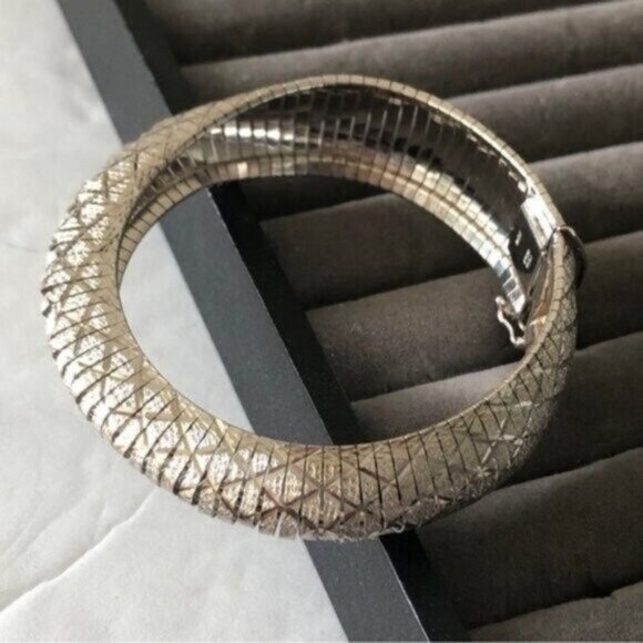 JCM Sterling Silver 925 Unique Bracelet Italy Laser Cut Bangle Statement 7.5” - Picture 11 of 16